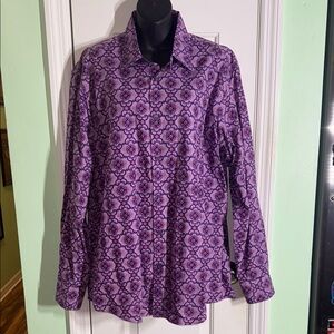Bugatchi Purple Mandala Print Long Sleeve Button Down Dress Shirt Size Large